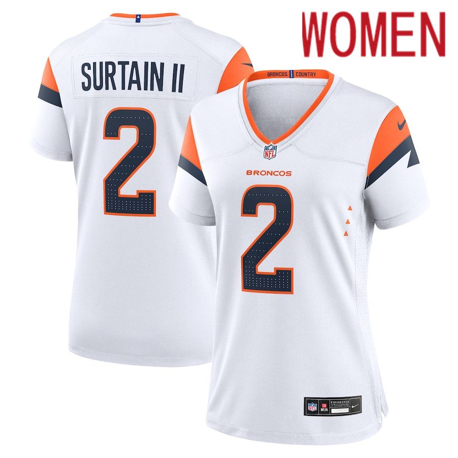 Women Denver Broncos #2 Patrick Surtain II Nike White Game NFL Jersey->women nfl jersey->Women Jersey